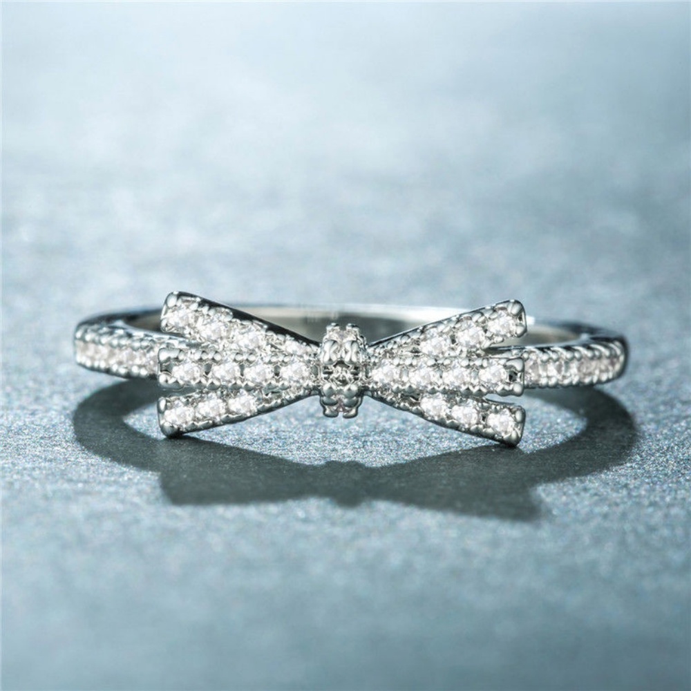 Bowknot 925 Silver Ring Women White Saphire - Picture 3 of 8